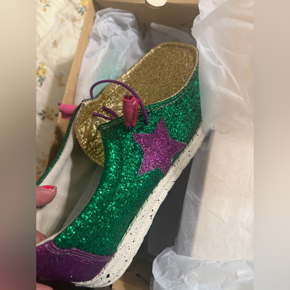 Glitter Star Sneakers - Green, Gold, and Purple
